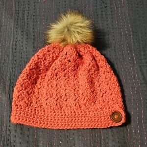 Coral Knit Beanie with Faux Fur Pom